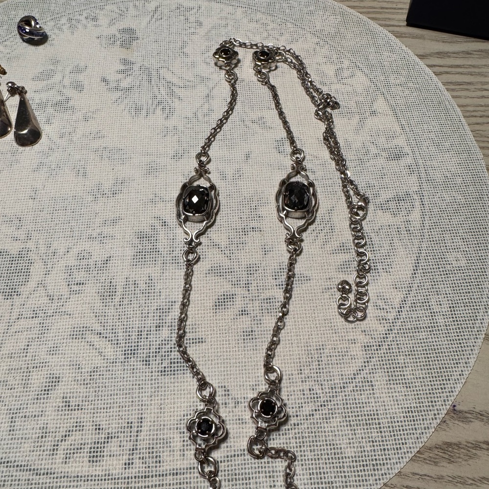 Brighton Silver-Tone Floral Necklace with Black Stones